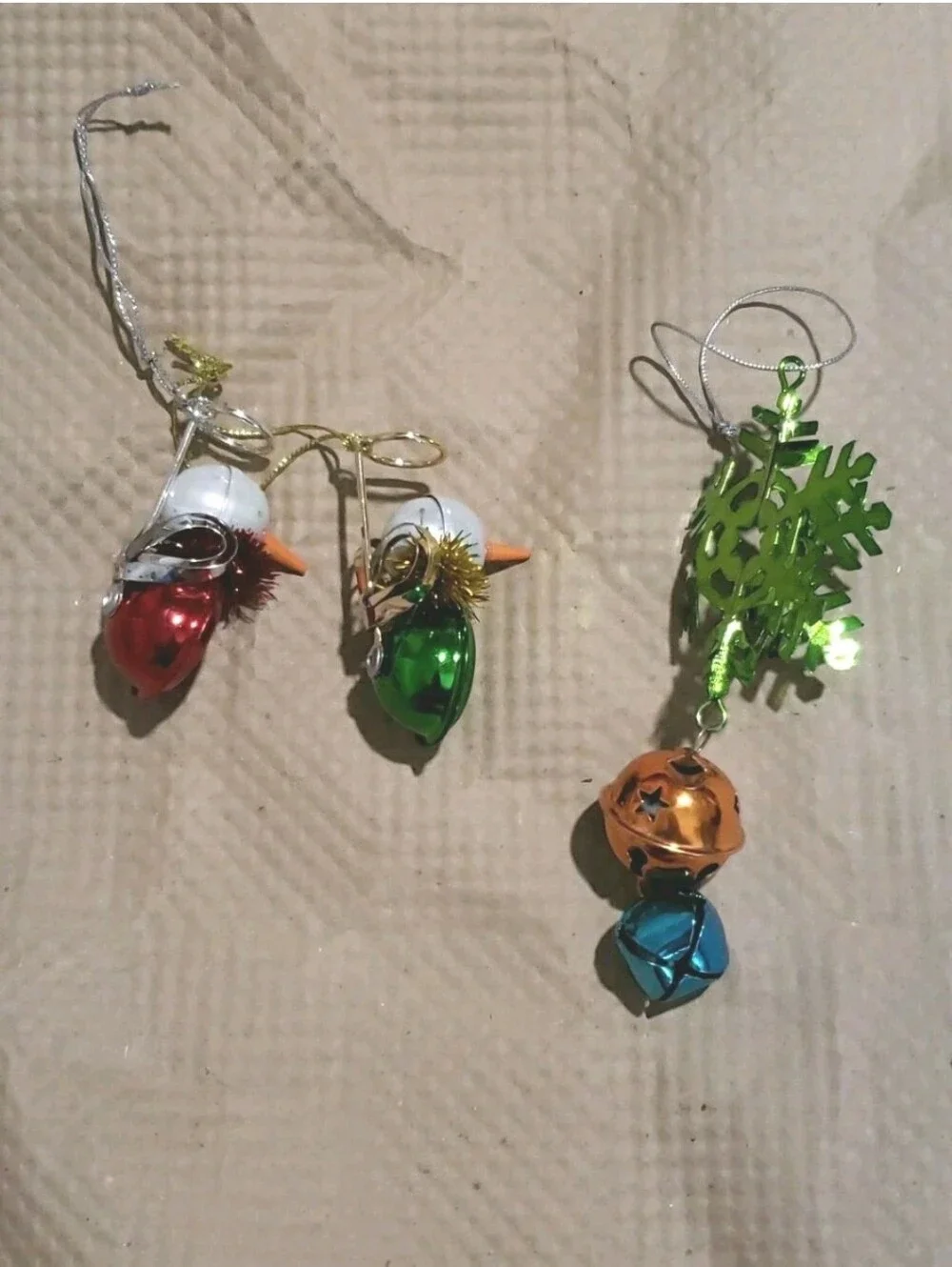 Christmas Ornaments Snowman Angel Snowflake Bells Set Of 3 Metal